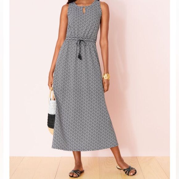 Talbots Dresses & Skirts - Talbots Avalon Tiles Jersey Maxi Dress Black White Geometric Maxi SM women’s EUC